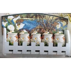Vtg Butterfly Wooden Spice Rack 5 Jars For Spices 3-D Butterflies Calla Lily New